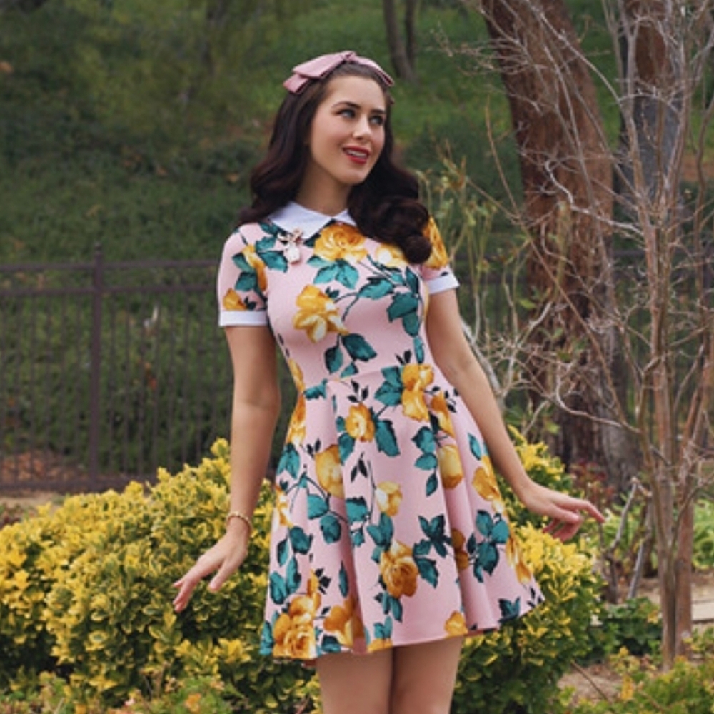 Smak Parlour Confidently Coordinated Pink & Yellow Floral Dress Coquette Girl M